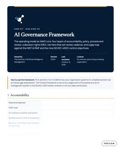 Preview of the first page of AI Governance Framework
