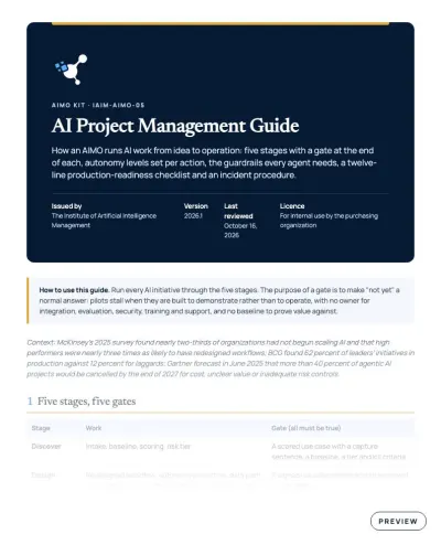 Preview of the first page of AI Project Management Guide