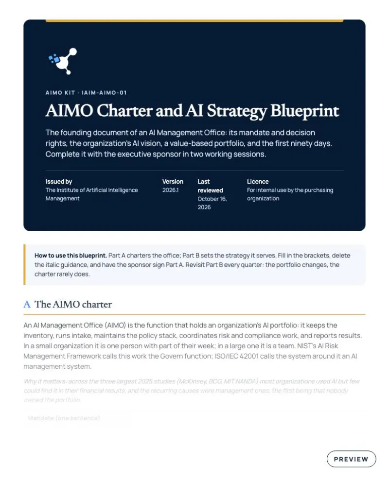 First page of the AIMO Charter and Strategy Blueprint